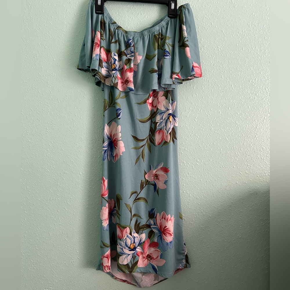 Floral off shoulder maternity dress